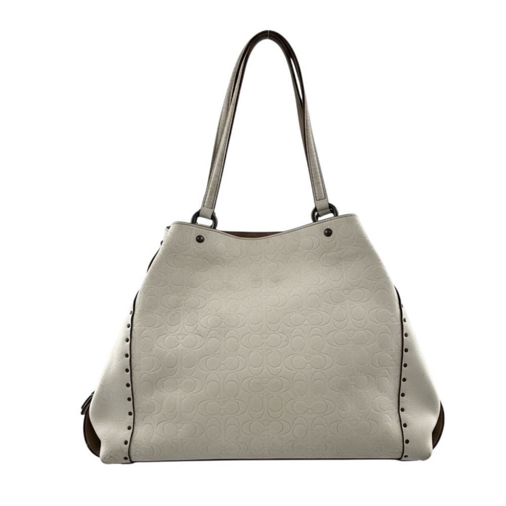 COACH Cream Signature Embossed Leather Edie 31 Shoulder Bag